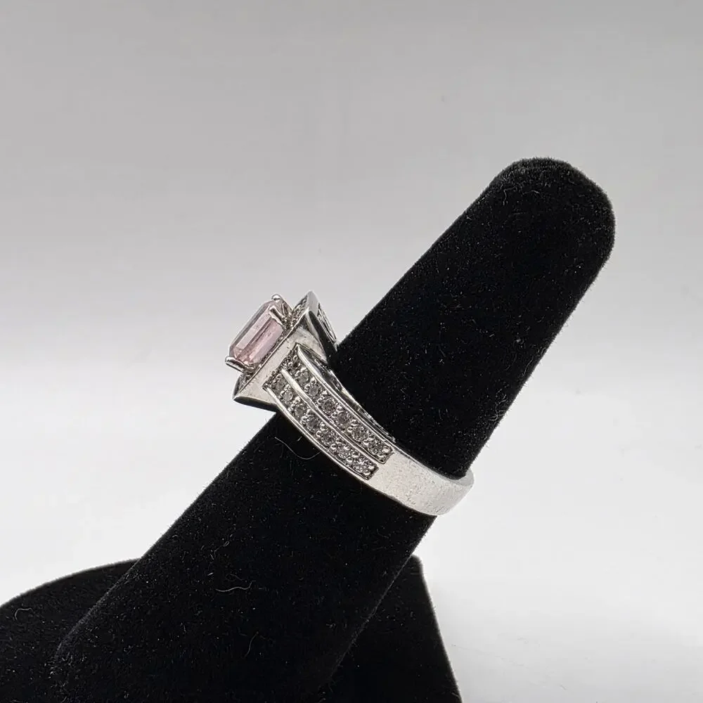 Sterling Silver 925 Pink Tourmaline & White Cubic Zirconia Ring Size 6